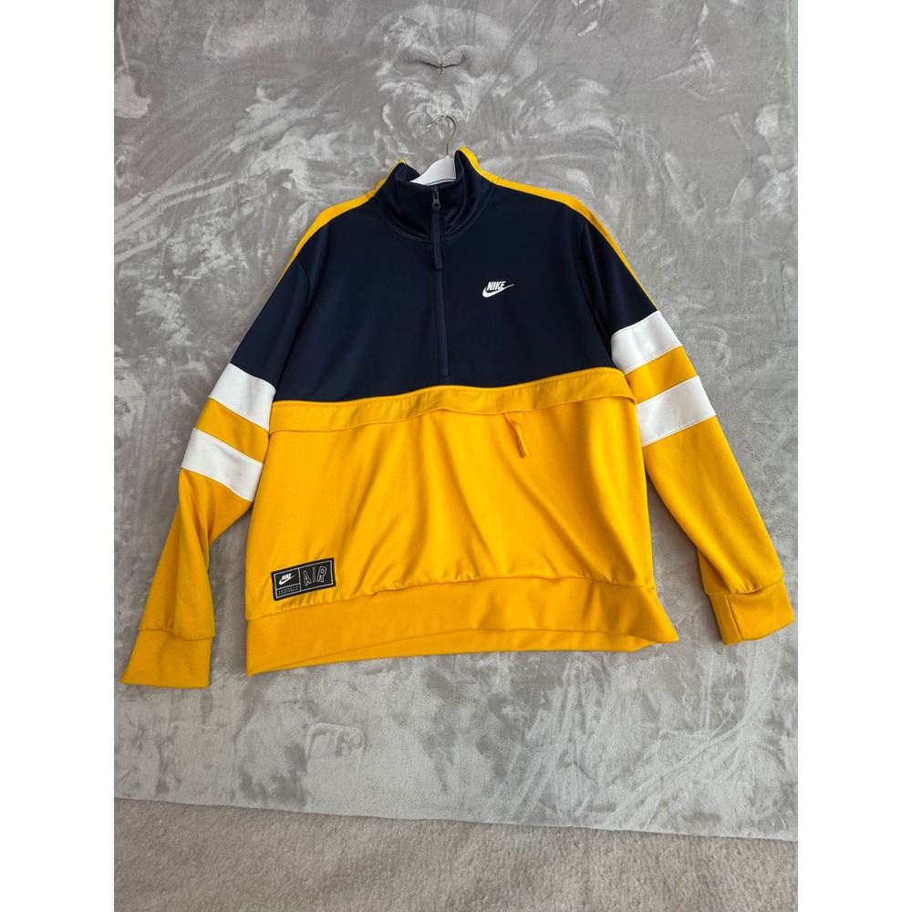 Nike Air Mens Large Quarter Zip Track Jacket Navy Yellow Colorblock AR1839-451